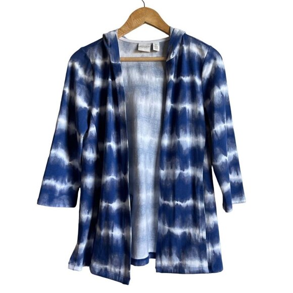 Chico's Weekends Blue White Tie Dye Open Long Line Hooded Sweatshirt Size 0/ S - Picture 1 of 6